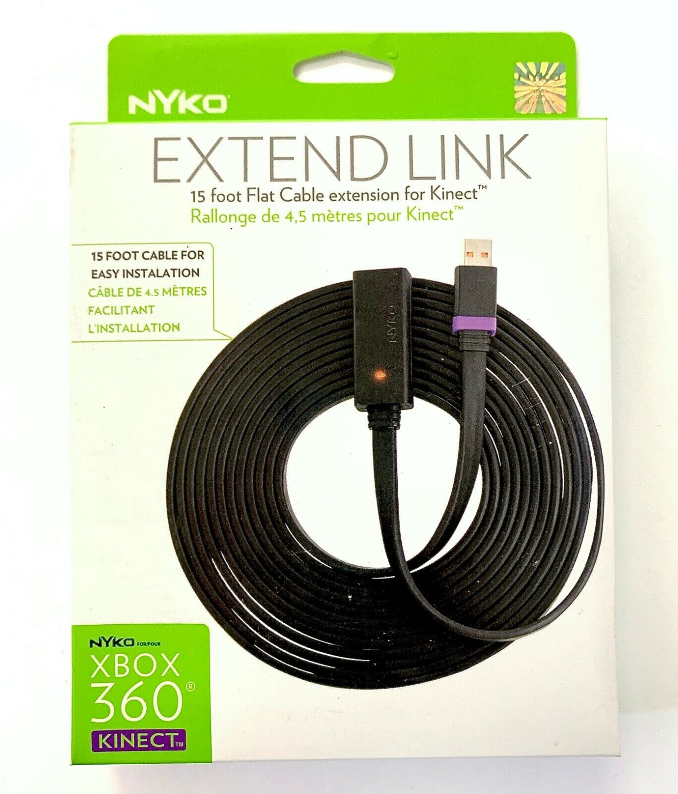 New NYKO Extend Link 15ft Flat Cable Extension for Kinect XBOX 360