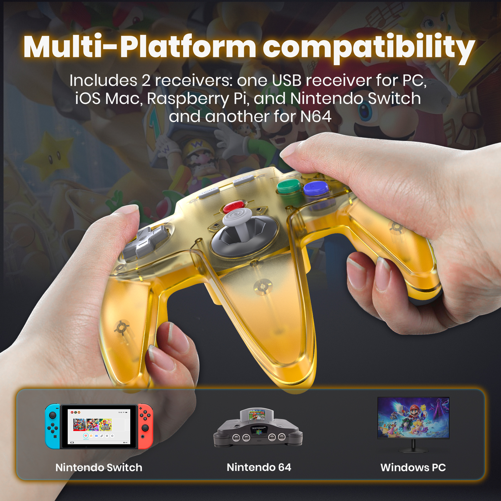 Wireless N64 Controller For N64 Nintendo Switch PC NSO Mac Windows w/Rumble Pak