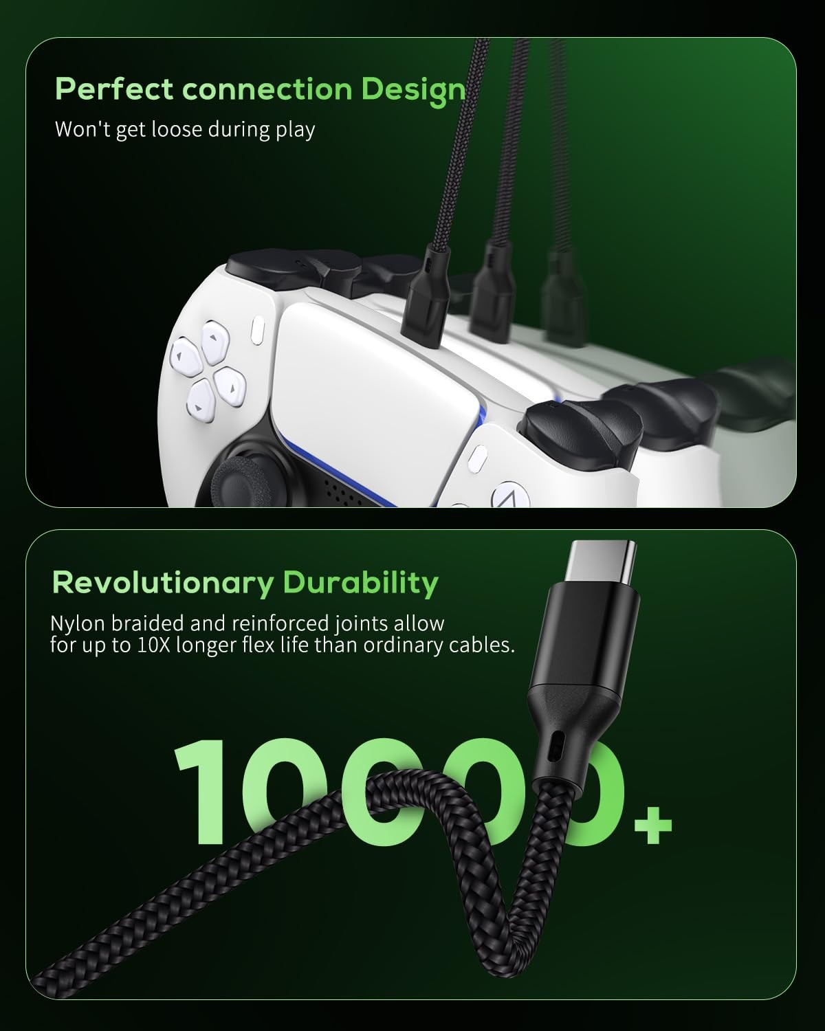 PS5 Xbox Series X/S Controller Charging Cable 3ft Black USB Cable Long