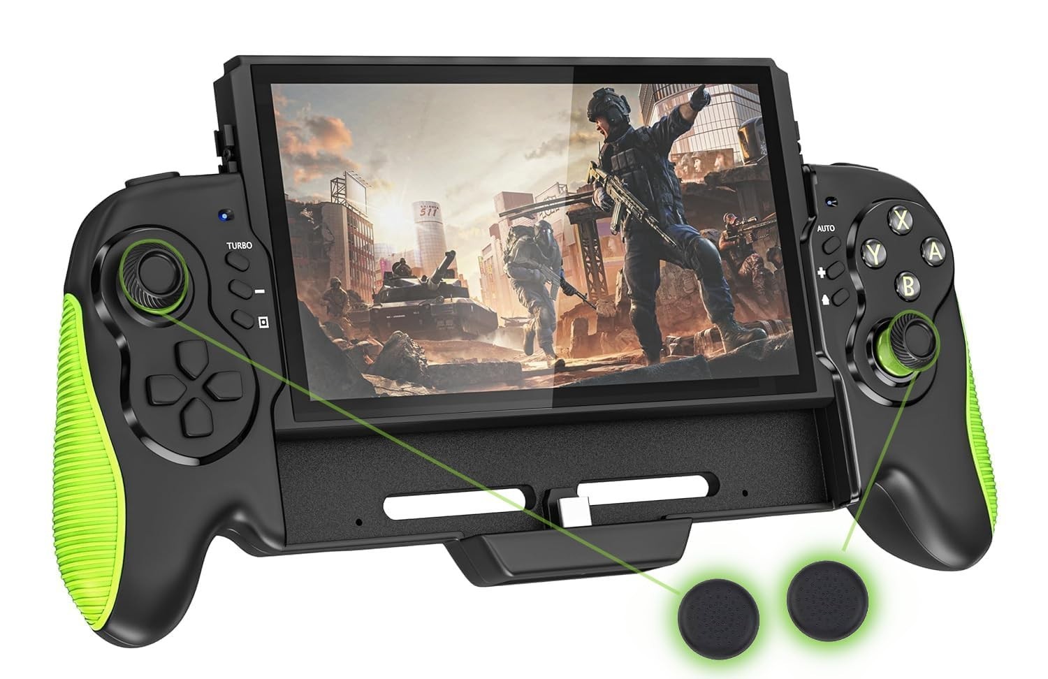 One-Piece Grip Handheld Controller Joypad for Nintendo Switch/OLED Black Green