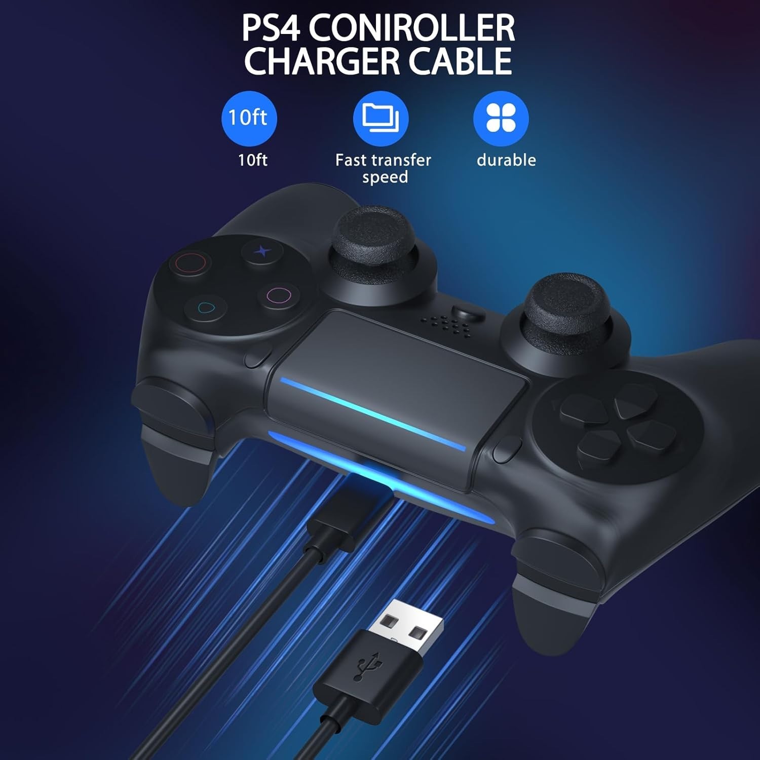 10ft PS4 Charging Cable & Xbox One Compatible Micro USB Cord – Fast Charge