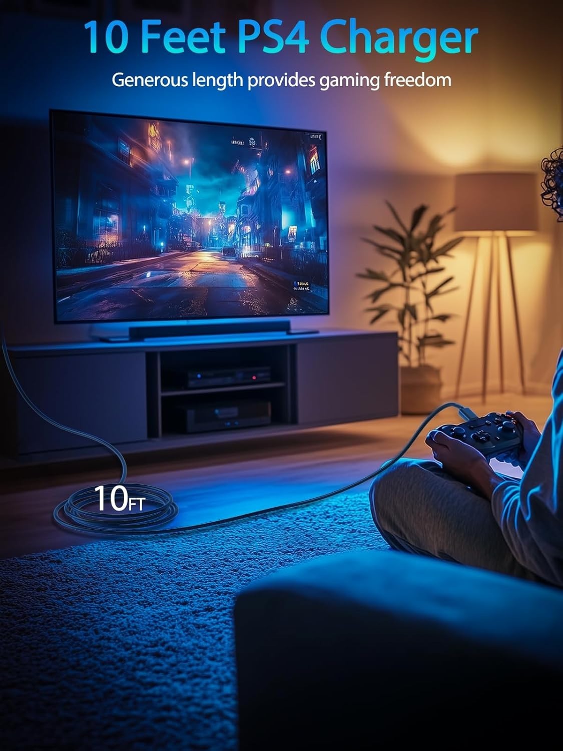 10ft PS4 Charging Cable & Xbox One Compatible Micro USB Cord – Fast Charge