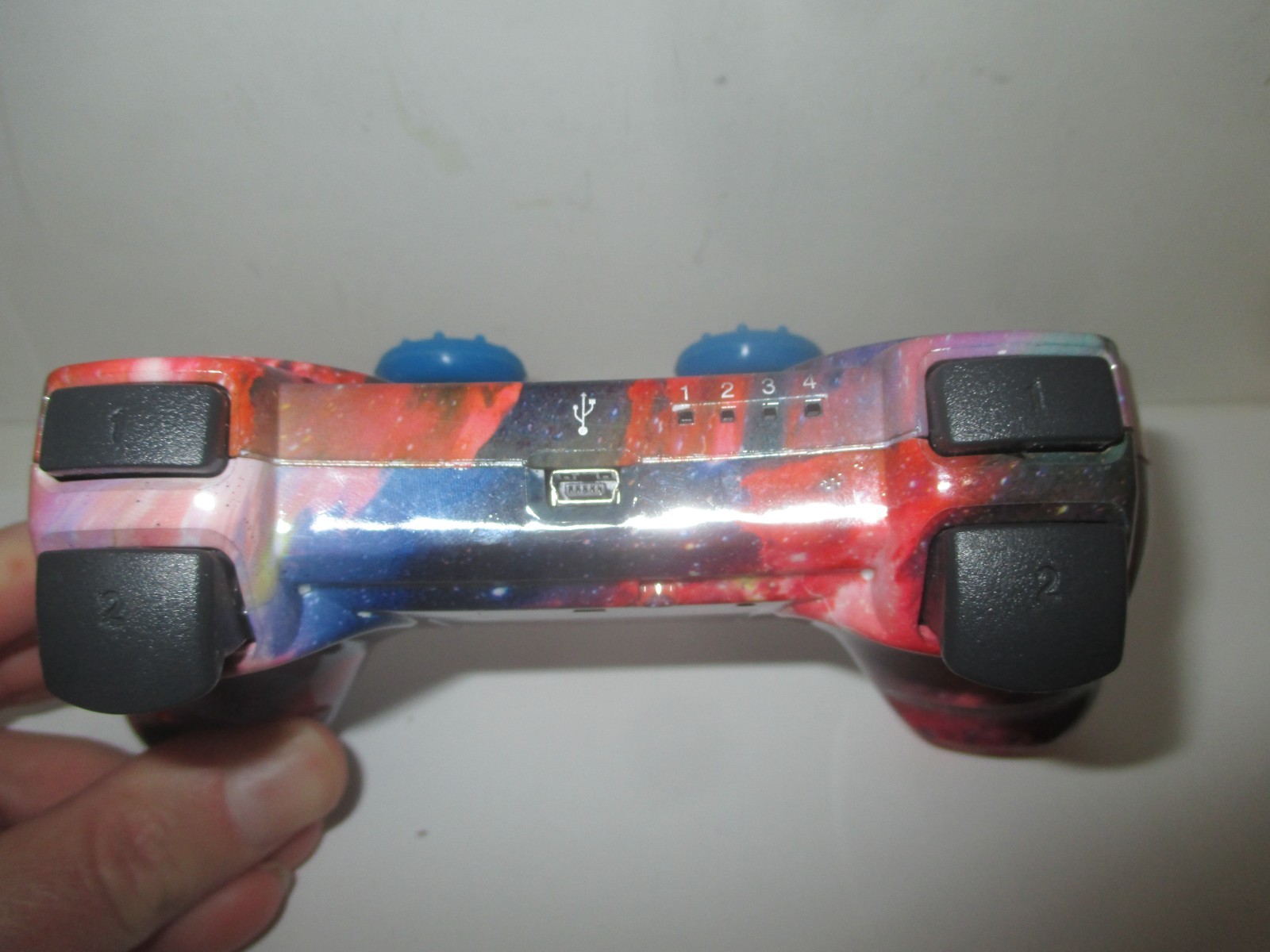 PAIR PLAYSTATION 3 PS3 3RD PARTY CONTROLLERS BLACK SKULL RED COSMOS+CORDS AS IS