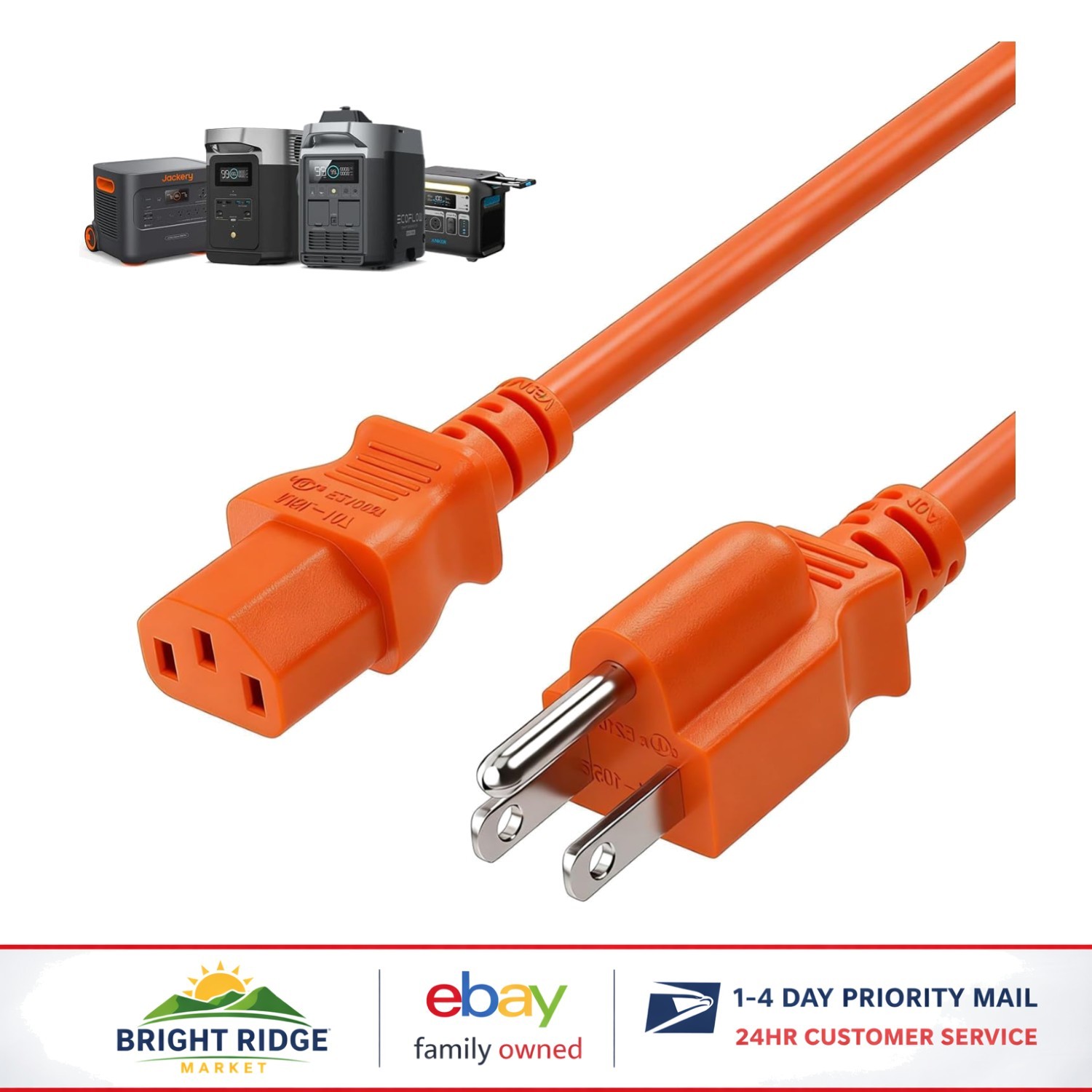 16FT Orange AC Power Cord with Male-Female Connector for Versatile Compatibility