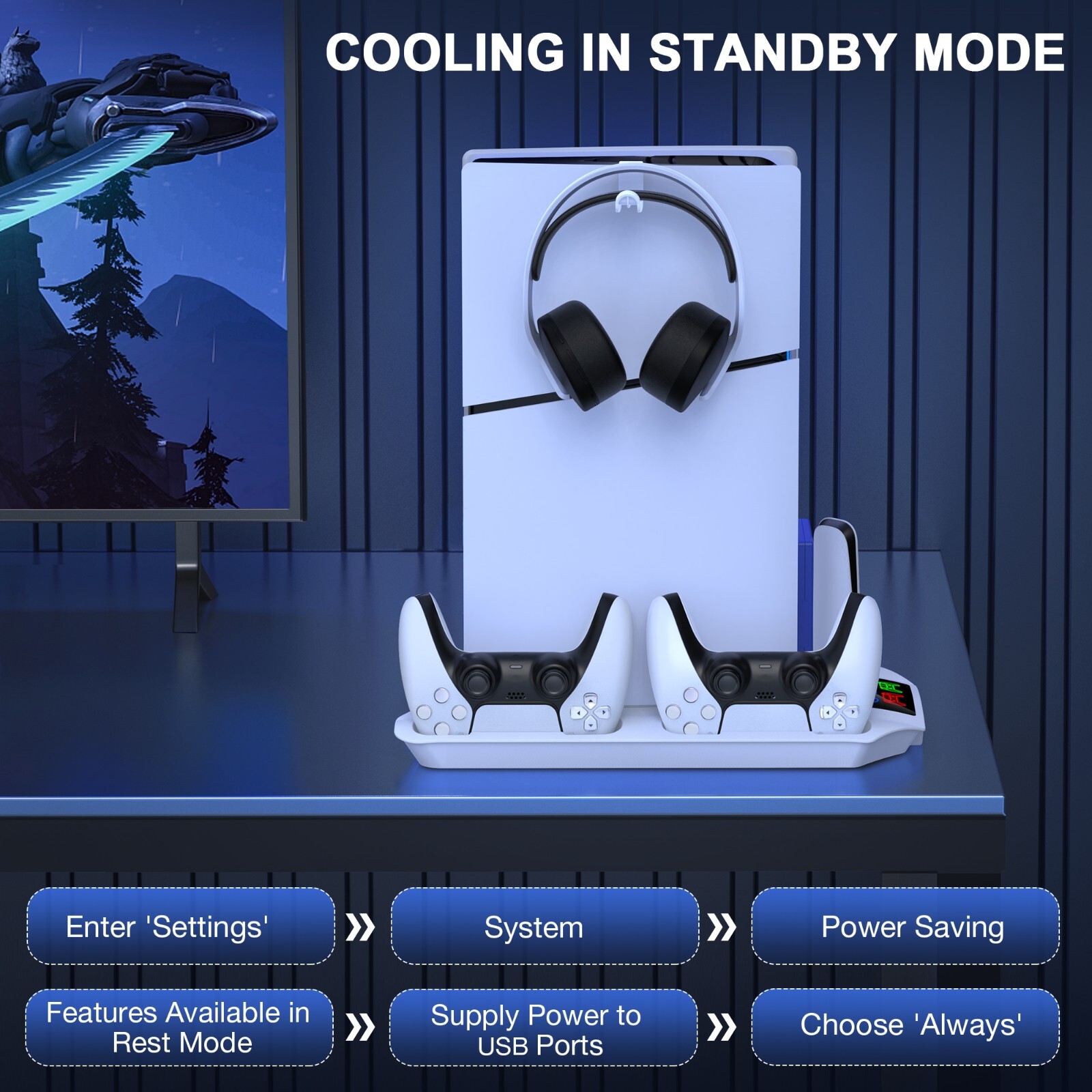 PS5 Slim Cooling Station Accessories Vertical Stand for PS5 Slim Digital/Disc