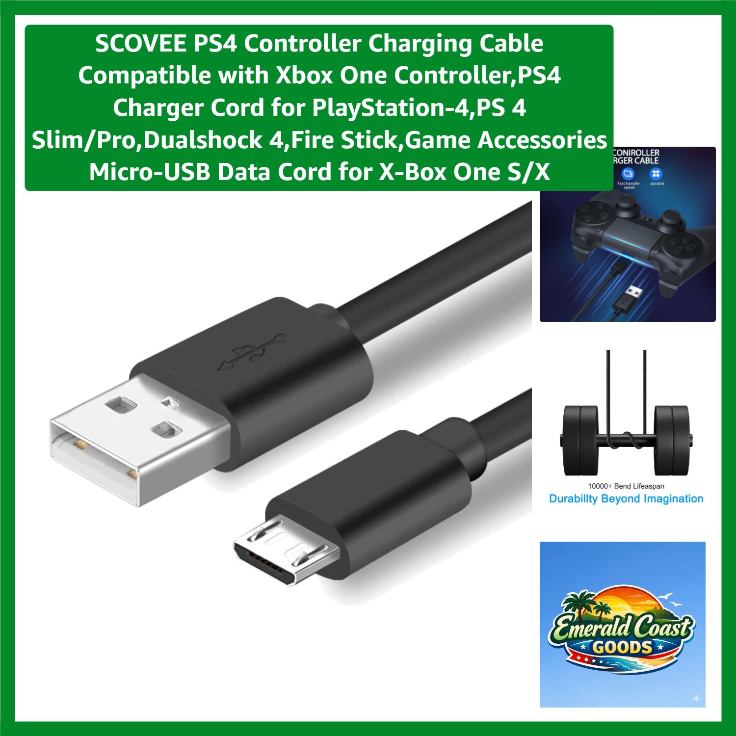 3ft Micro USB Charging Cable – Compatible with PS4/Xbox One – Gamer’s Essential