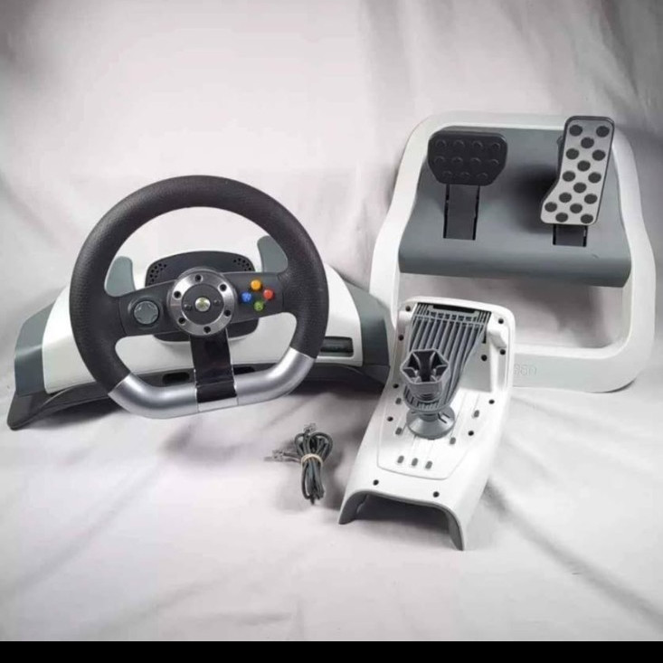 Microsoft Xbox 360 Racing Wheel w/ Pedals Wired Controller, White/Gray PWR-00001