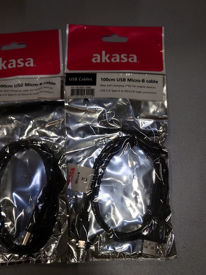 Lot of 4 Akasa 100cm USB Micro-B Cables – Used, Original Packaging