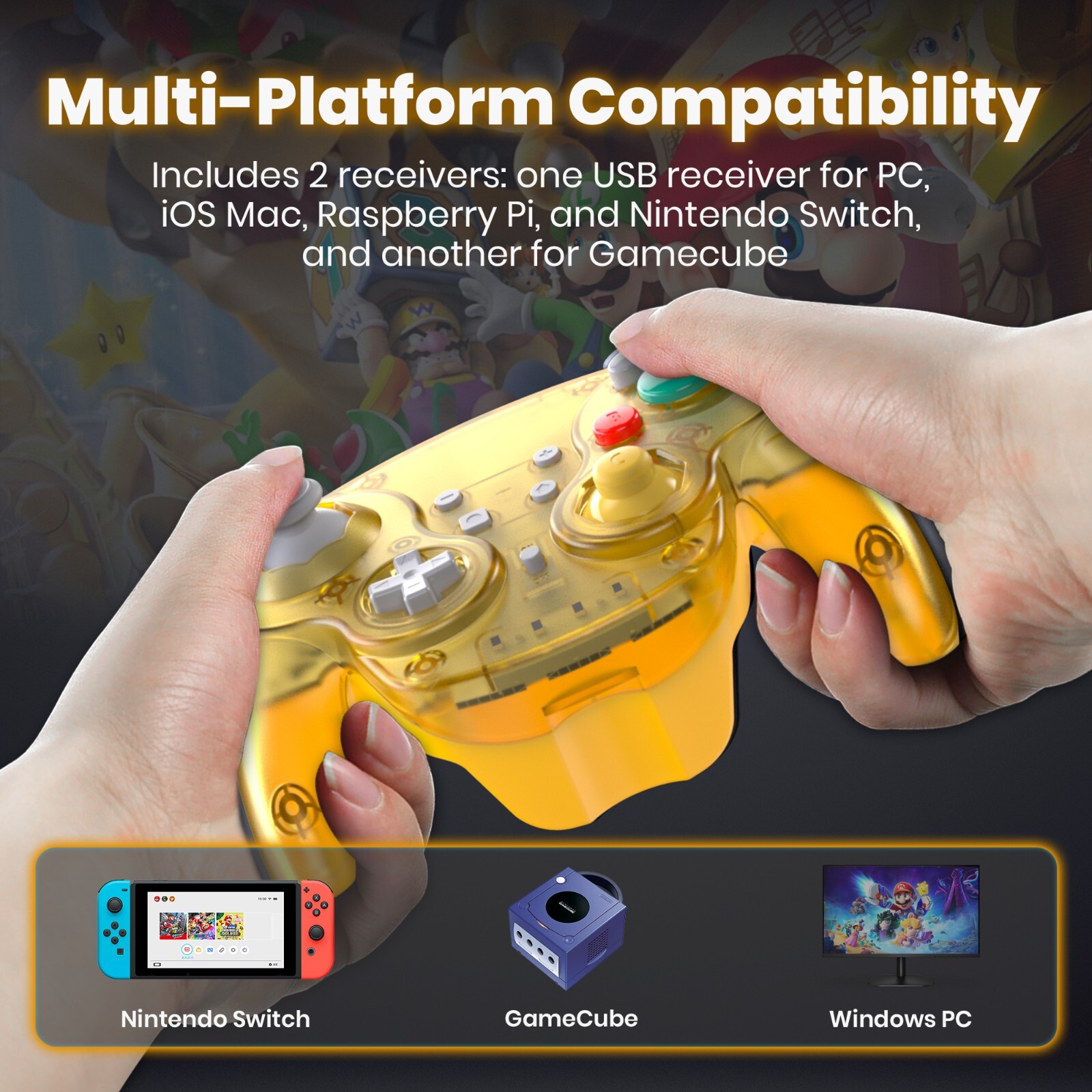 2.4GHZ Wireless NGC Switch Controller for Gamecube/ Windows PC/Mac/ Raspberry Pi