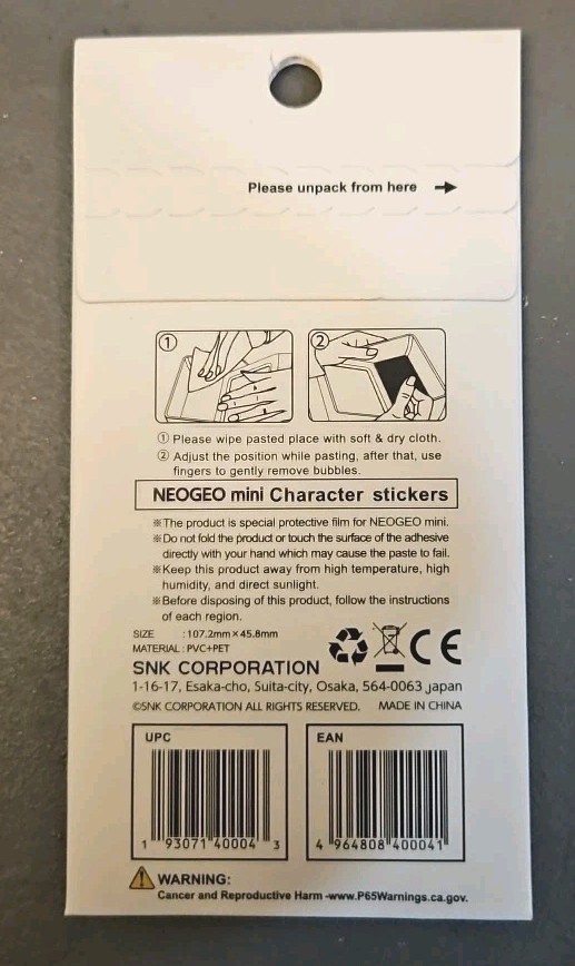 NEO GEO mini – Random Characters Stickers – 4 PCS Set 105x45mm SNK Official