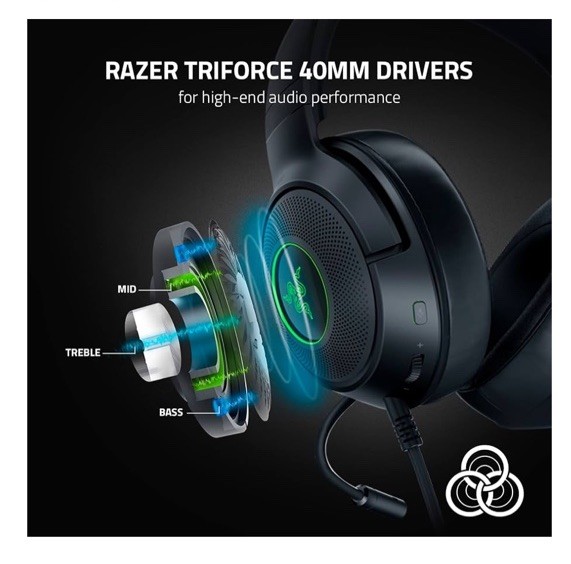 Razer Kraken V3 Pro Ear-Cup Headsets – Black (RZ04-03460100-R3U1)