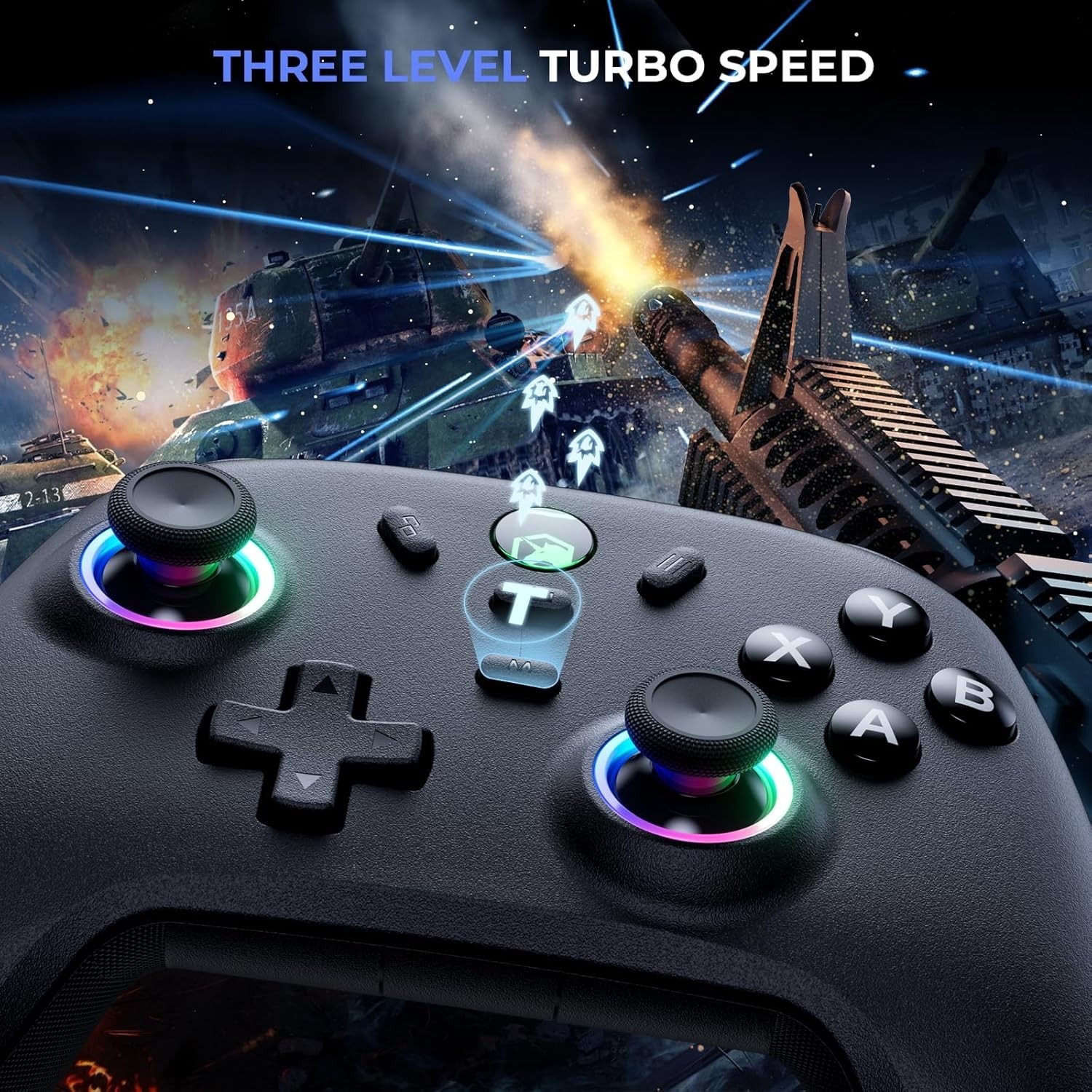 Multi-Platform Wireless Controller with Dynamic RGB & Turbo/Vibration Settings