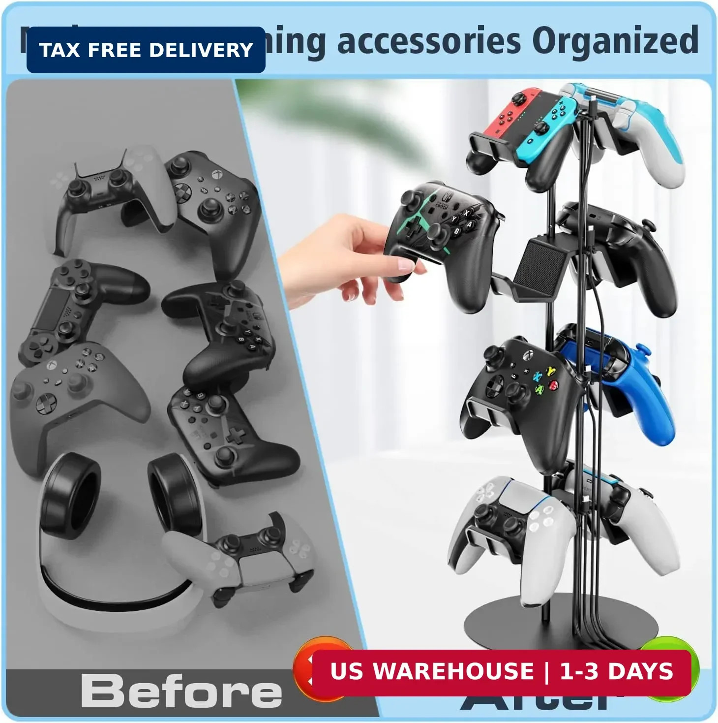Kytok Controller Stand 4 Tiers with Cable Organizer for Desk, Universal Headphon