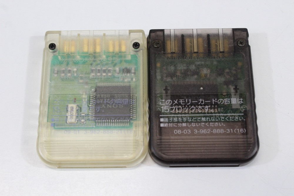 Lot of 2 SONY PlayStation 1 OEM Memory Card PS1 PS SCPH-1020 Clear Smoke Black