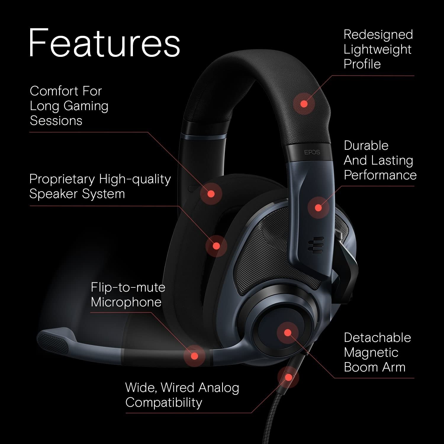 EPOS H6Pro Open Acoustic Gaming Headset Mic Lightweight Headband Comfortable