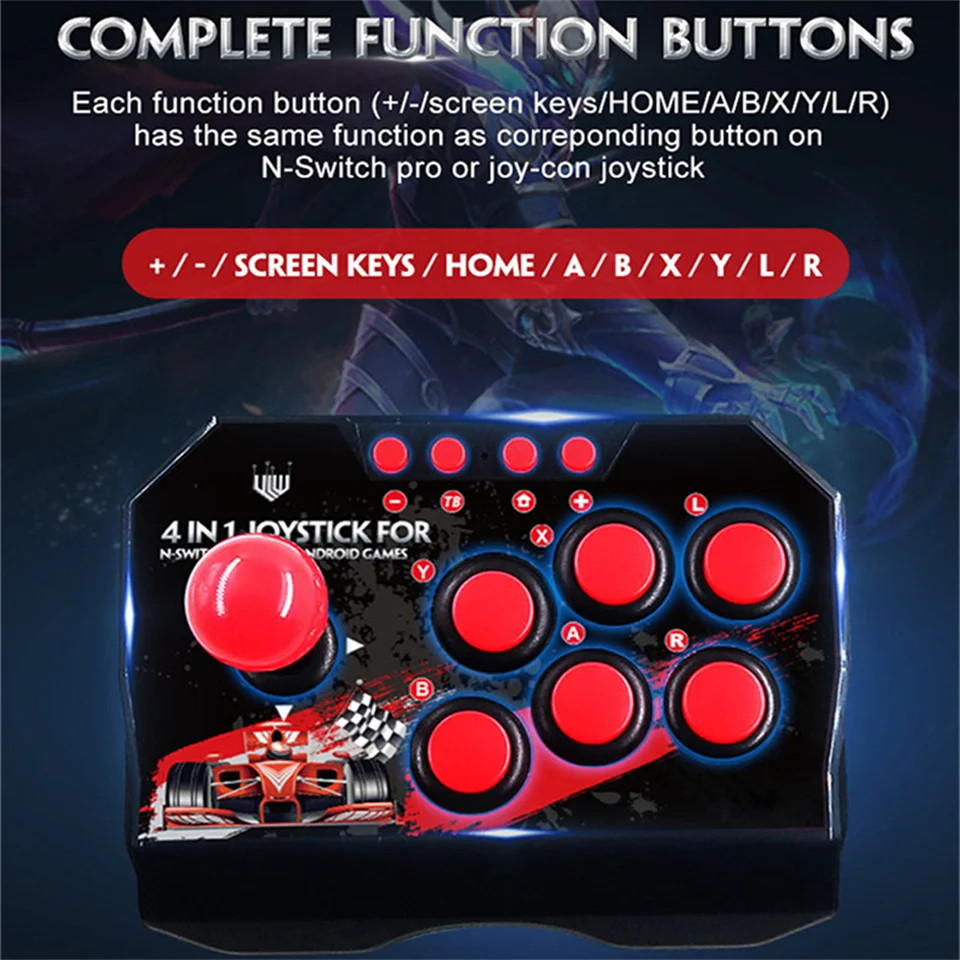 4-in-1 Arcade Fight Stick Joystick Turbo Controller for Switch PS3 PC Android