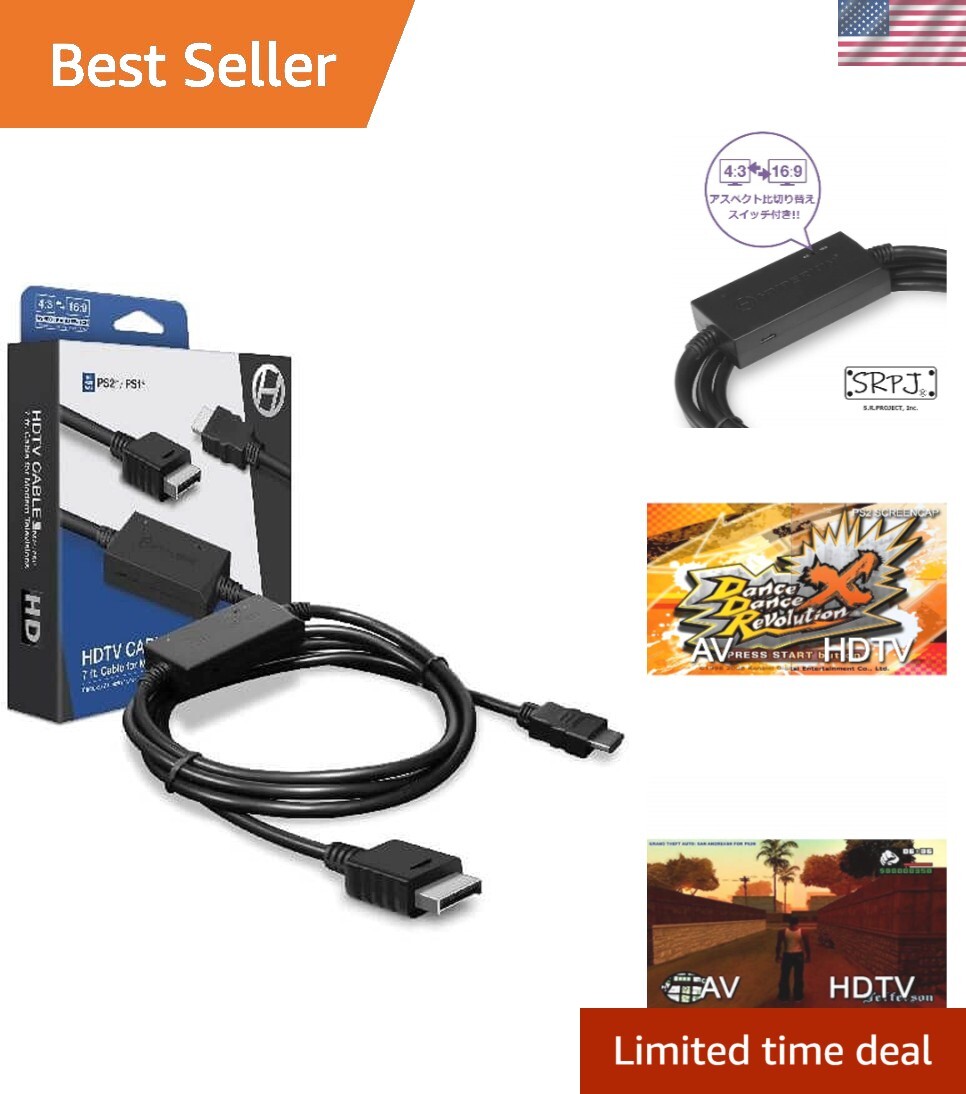 Connect PS2 & PS1 to HDTV – 7ft High-Quality Cable with Micro USB Included
