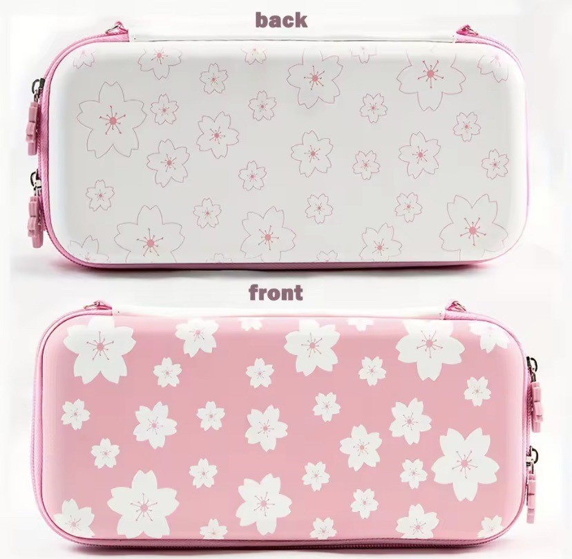 Pretty Pink Floral NS OLED Protective Hard Case with Strap for Women or Girls
