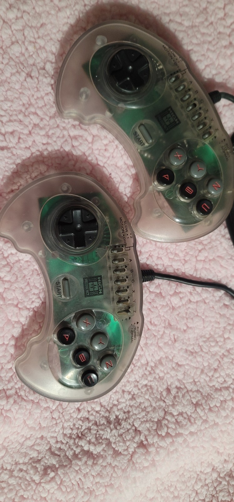 Sega Genesis 6 Six Button Controller Of 2 CLEAR Arcade Turbo High Freq UNTESTED