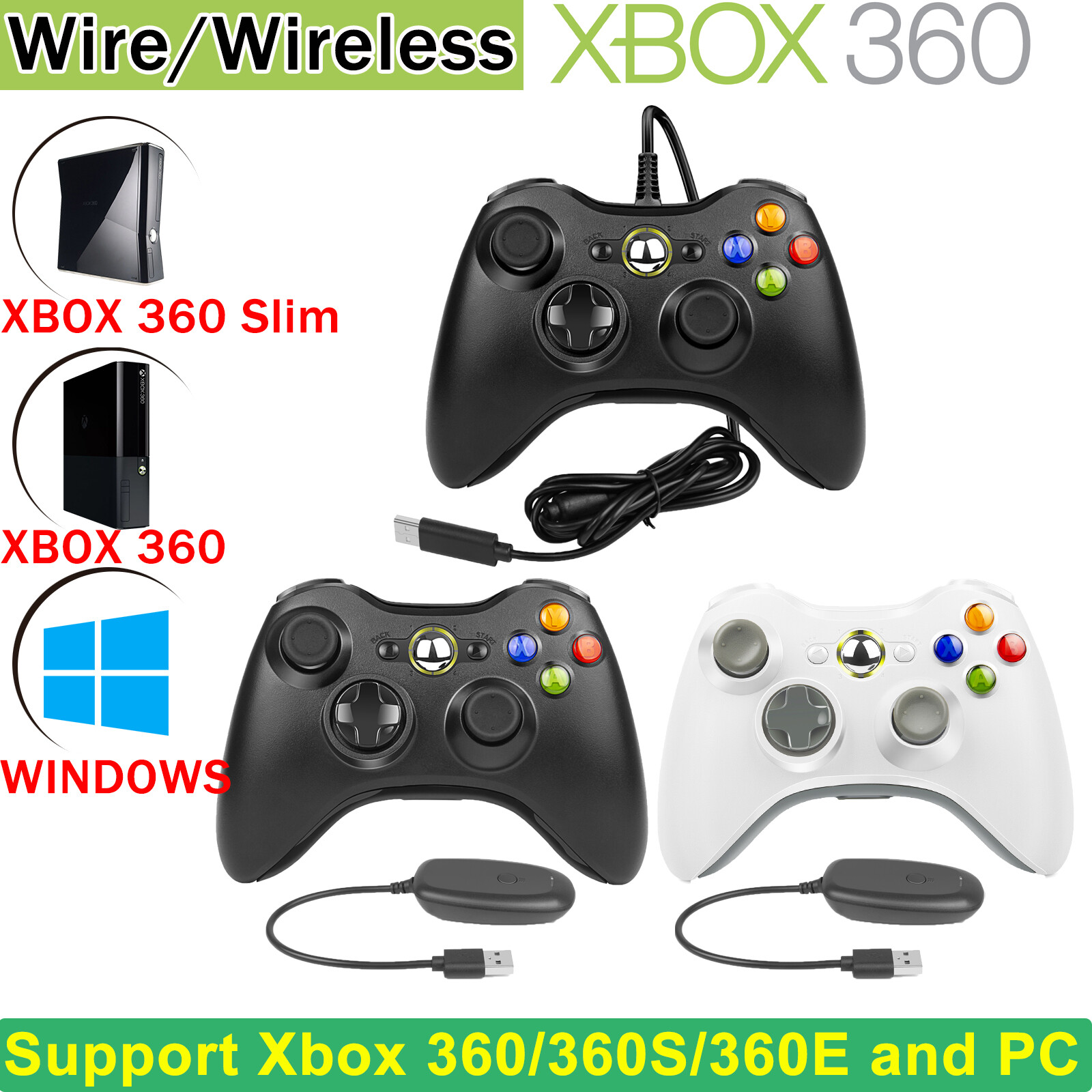 Wireless Controller For Microsoft Xbox 360/ 360Slim/ 360E, PC Windows 11/10/8/7