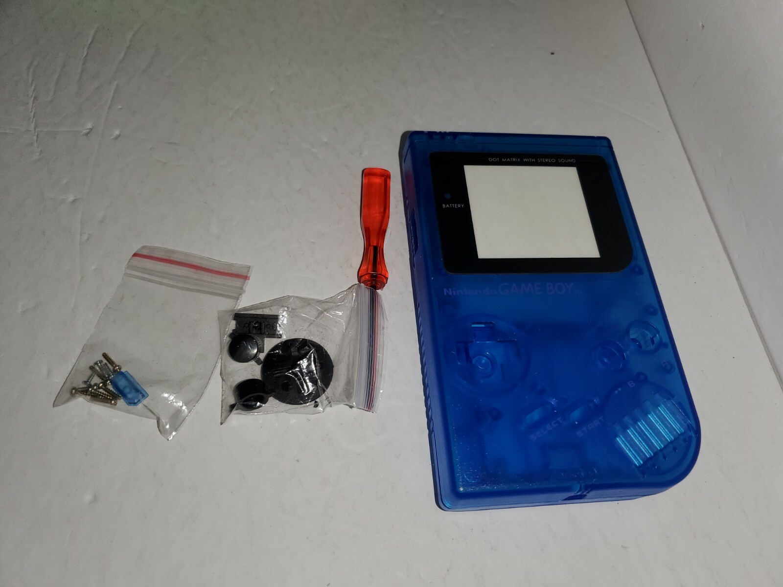 NEW Clear Blue Housing Case Gray Shell for Gameboy Original Glass Screen K1