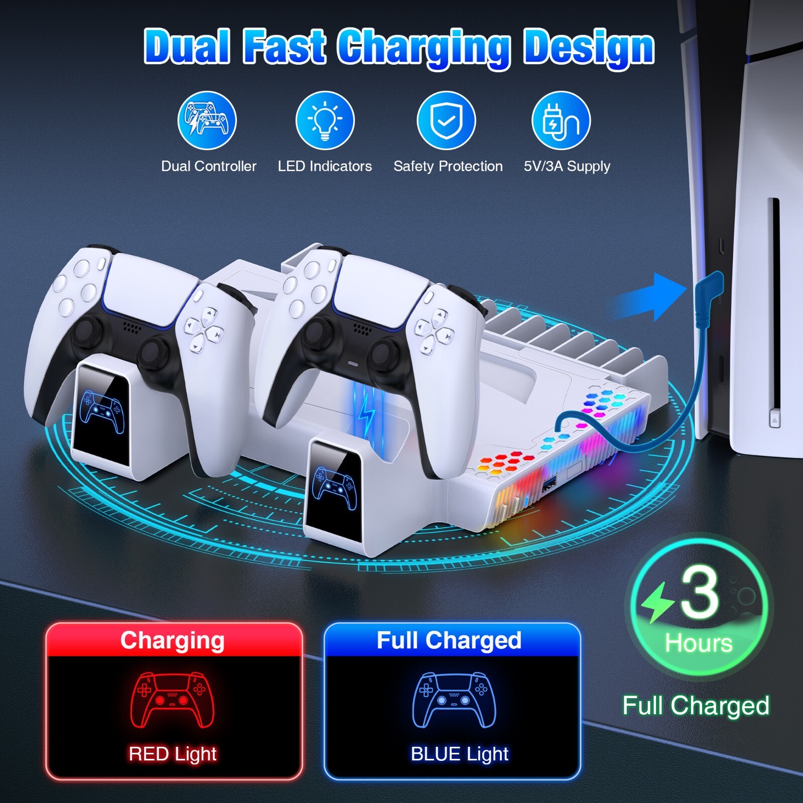PS5 Slim Controller Charger Station+Cooling for PS5 Slim&Edition/Disc Version