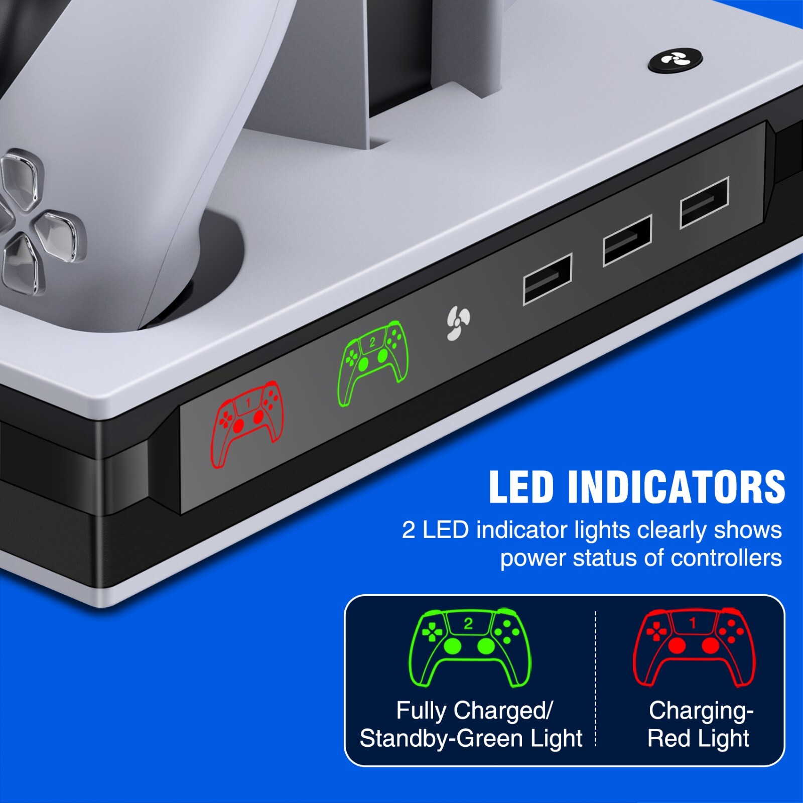 For PS5 Slim&PS5 Edition/Disc Dual Controller Charger Station Stand Cooling Fan