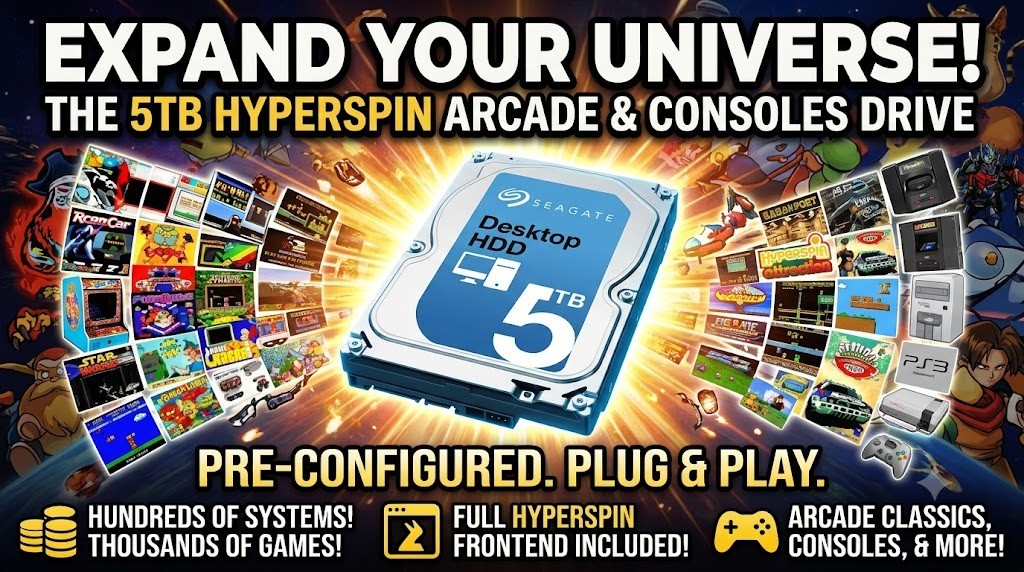 Hyperspin 5 Tb Gaming Drive Arcade Classic Console Retro Vintage Classic PC