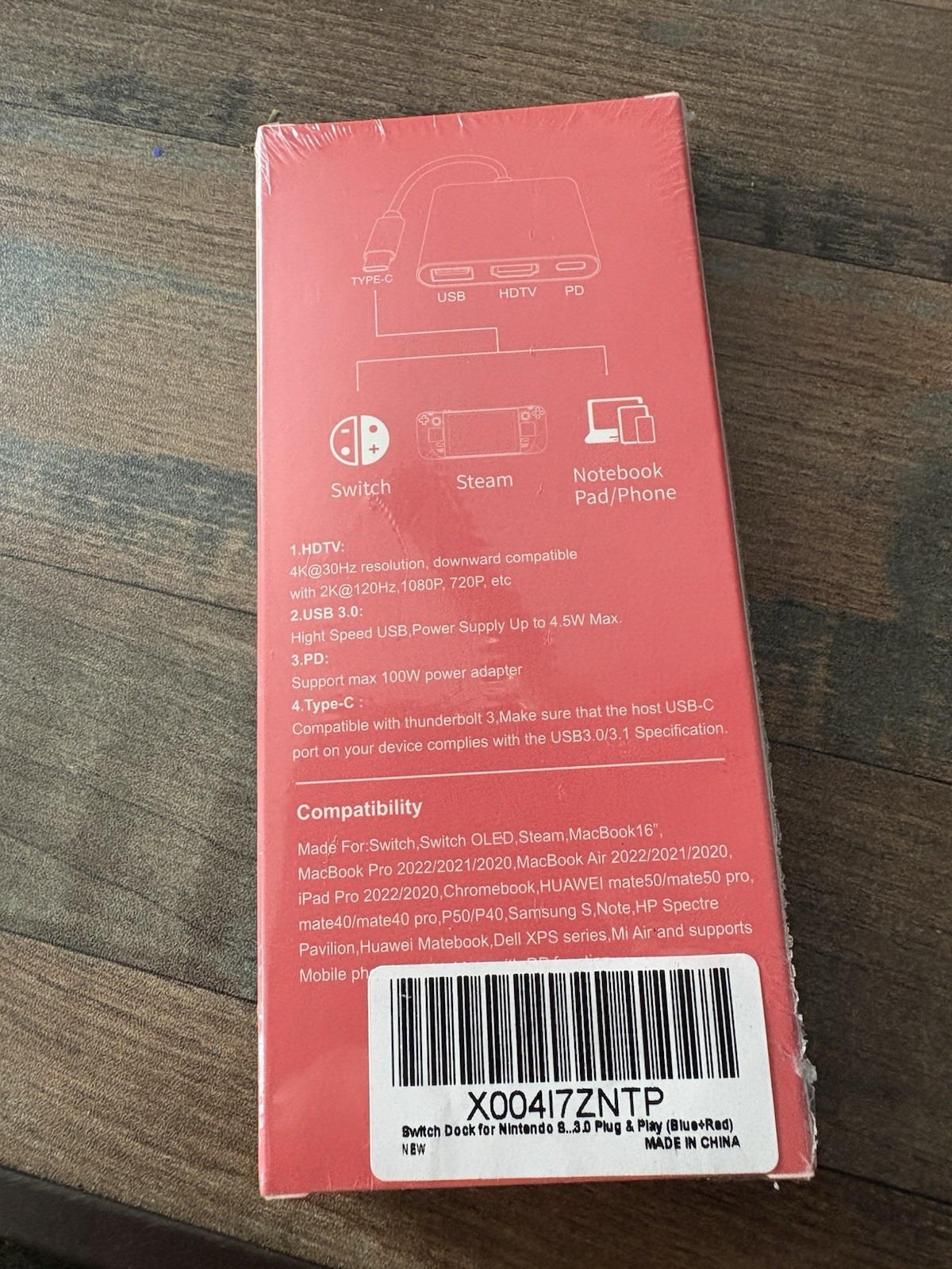 Multi-Function USB-C Hub Adapter Blue Red for Switch, Steam, MacBook, HDMI