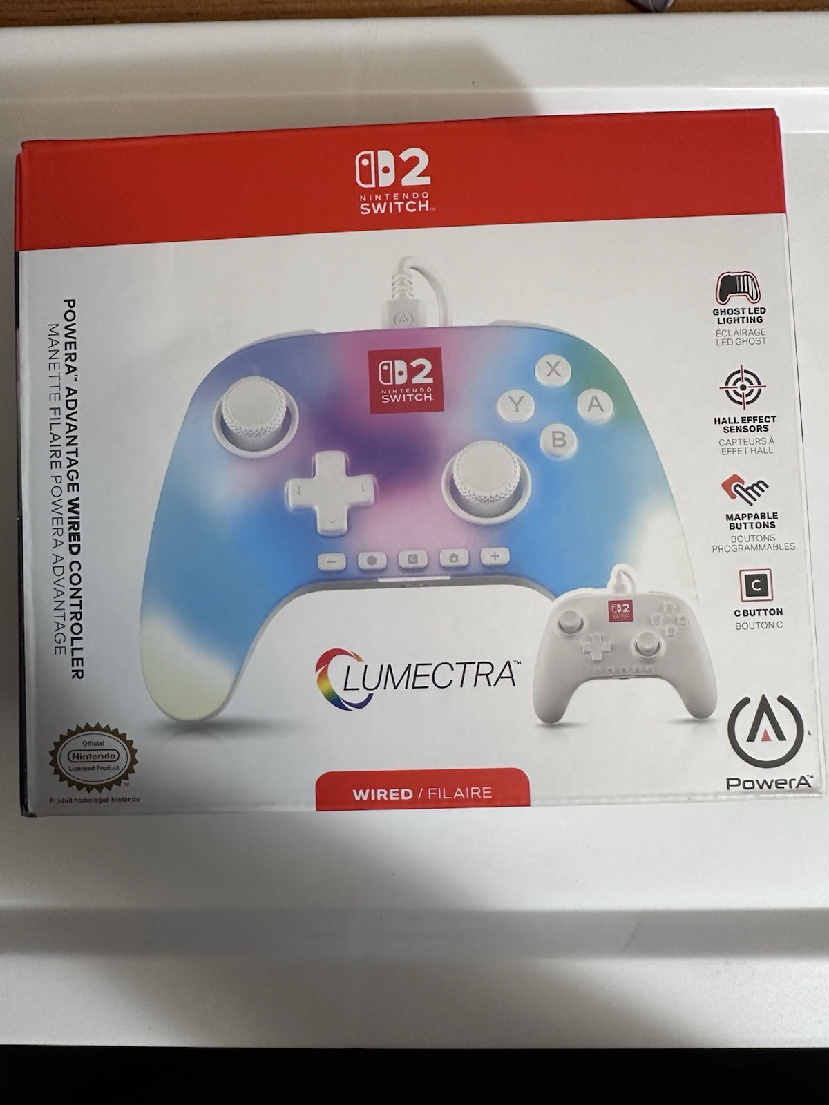 PowerA Lumectra Wired Controller Nintendo Switch Hall Effect LED Mappable White