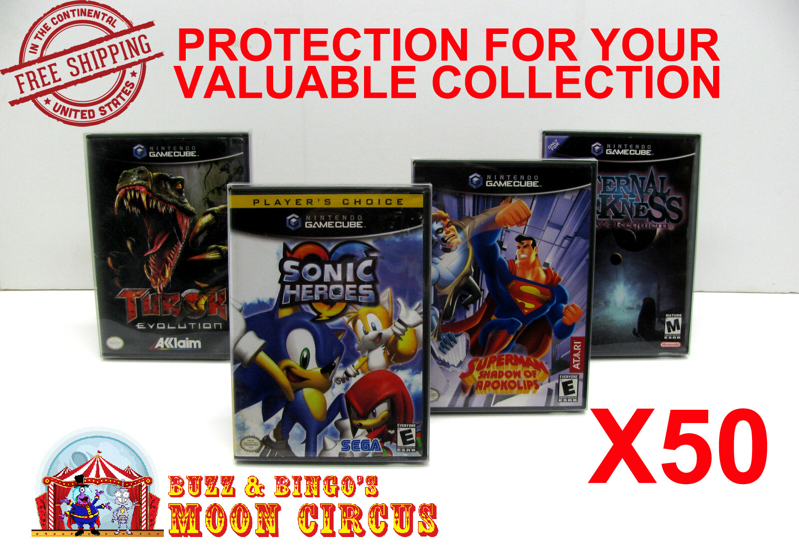 50X NINTENDO GAMECUBE CIB GAMES – CLEAR PLASTIC PROTECTIVE BOX PROTECTORS CASE