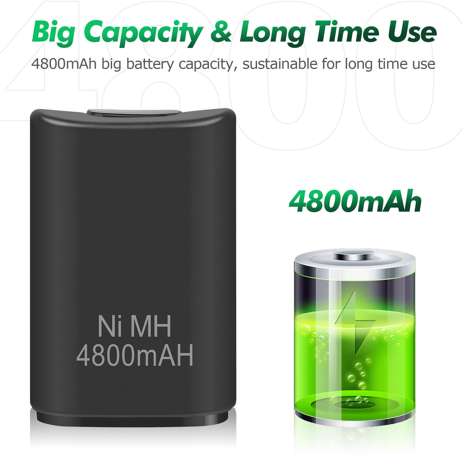 2 Battery Pack For Microsoft Xbox 360 Wireless Controller + USB Charging Cable