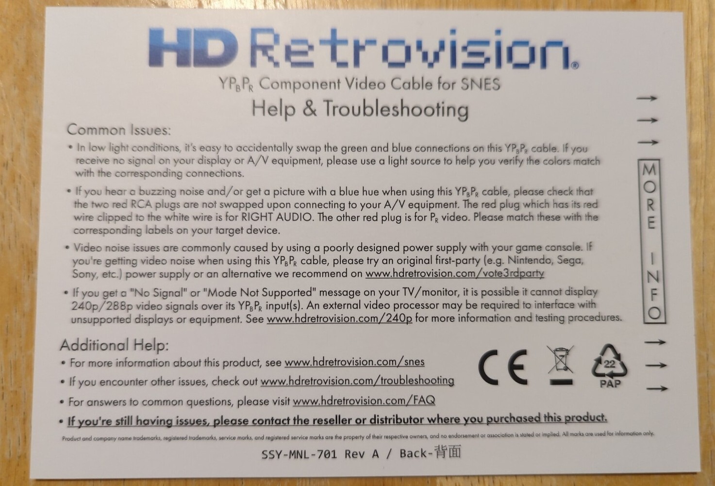 HD Retrovision SNES YPbPr/Component Cable, Super Nintendo, Factory Sealed, New