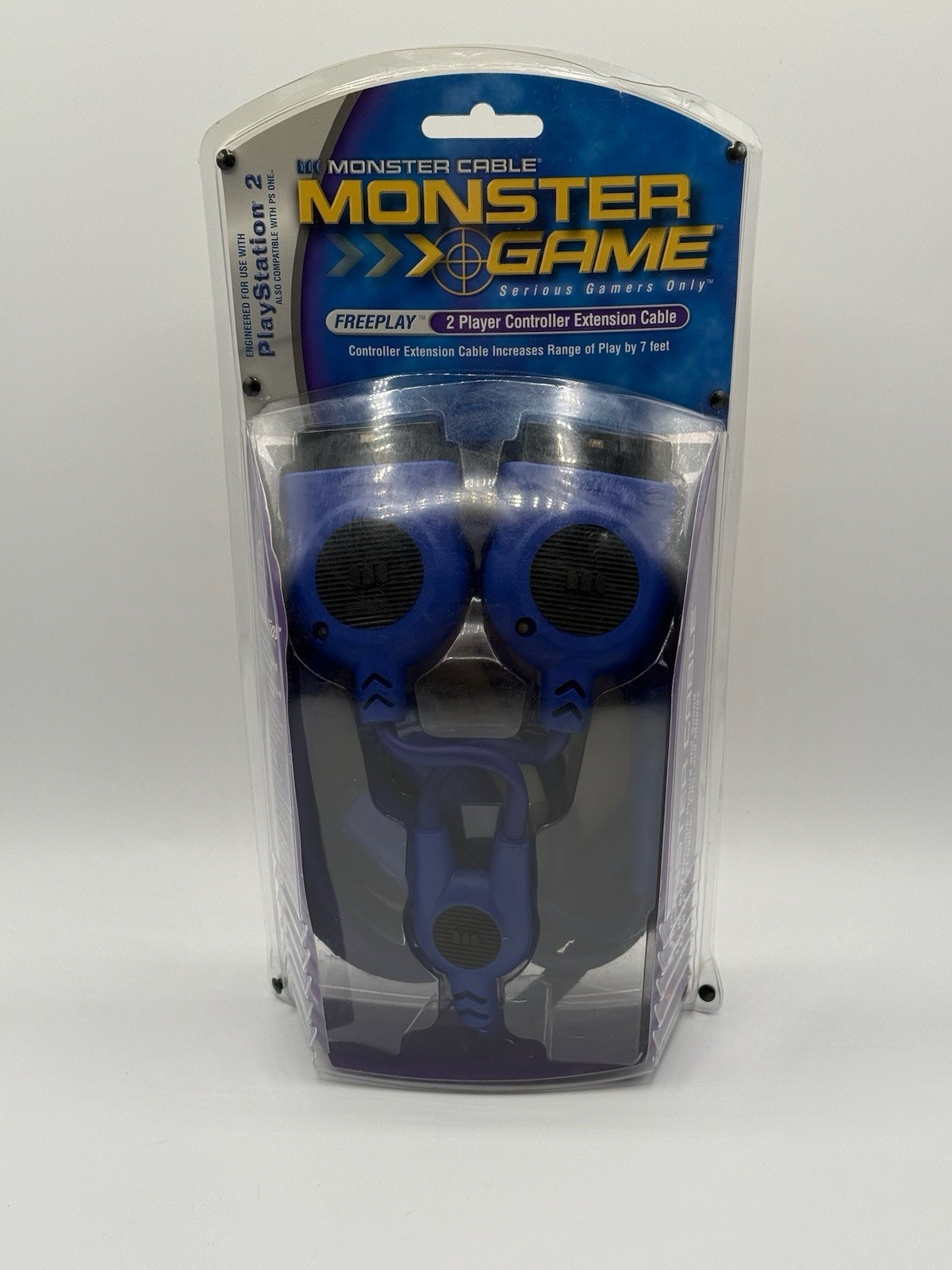 NEW DUAL 2 BLUE LED MONSTER BRAND CONTROLLER EXTENSION CABLES FOR PLAYSTATION 2