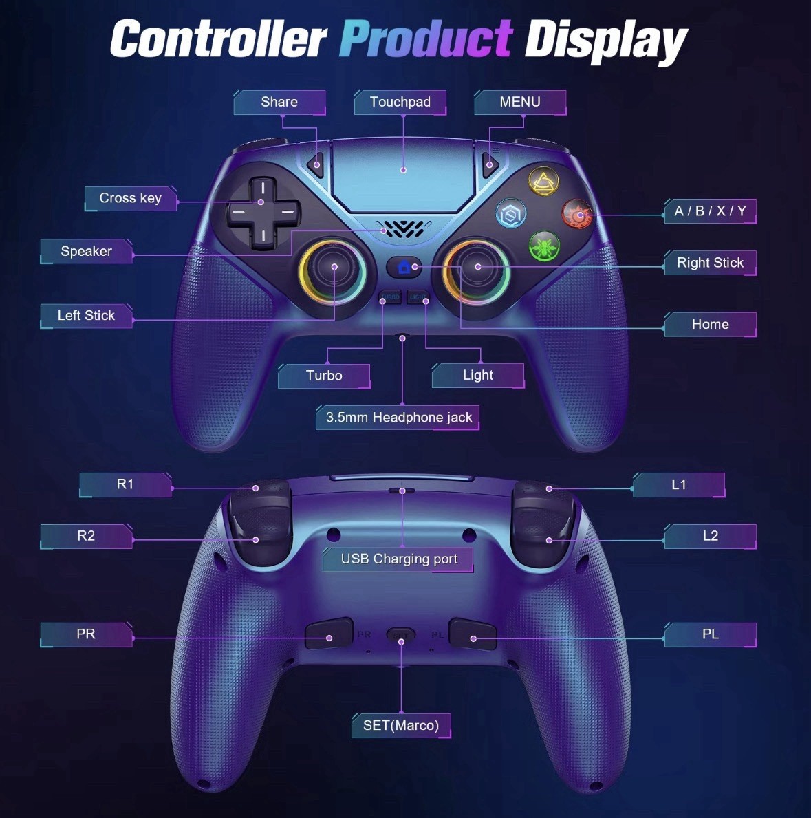 FREE SHIPPING! Gamrombo Wireless LED Controller Compatible with PS5 Pro/Slim/Pc
