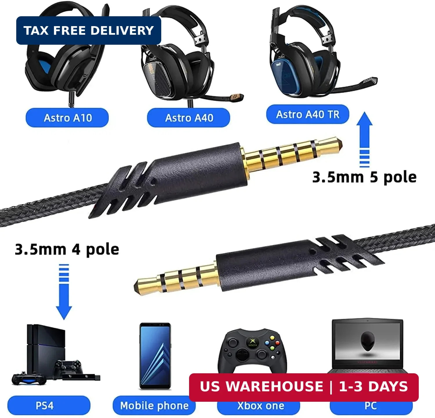 A40 Cord Replacement for Astro A10 A40 TR Gaming Headsets, 3.5mm1/8″ Braided …