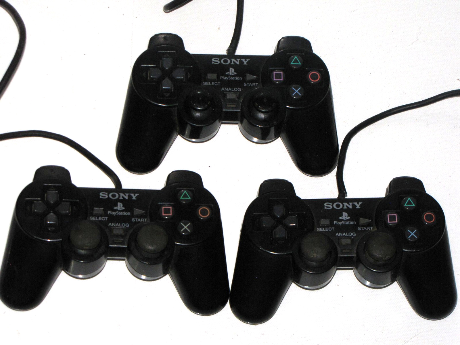Sony PlayStation 2 Analog Controllers Black PS2 OEM Remotes Lot of 3