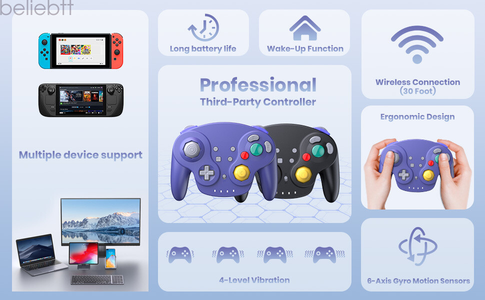 Wireless NFC Gamecube Style Controller for Switch 1/2 PC -/Rumble /Gyro Axis
