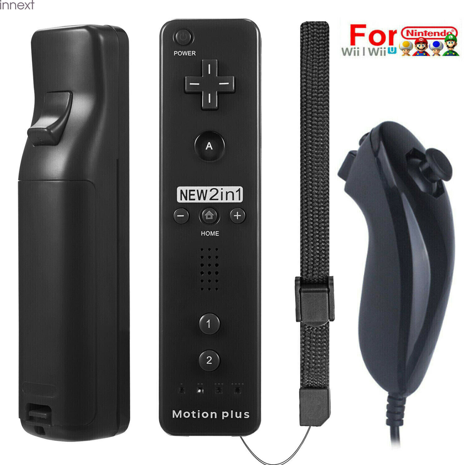 2 Pack 2in1 Motion Plus Remote and Nunchuck Controllers for Wii & Wii U Wiimote