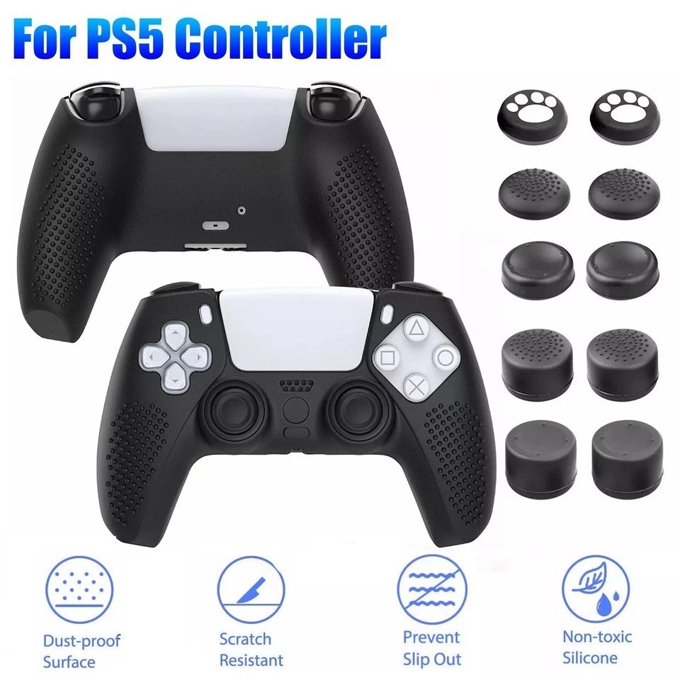Silicone Protective Cover Skin Case for PS5 Controller with 10 Thumb Grip Caps
