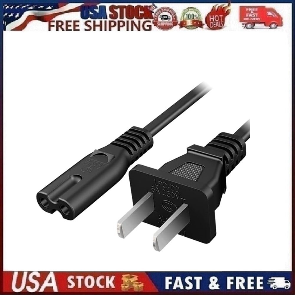 5ft 2-Prong AC Power Cord for Sony PS5 PS4 PS3 Slim Xbox Series X S One