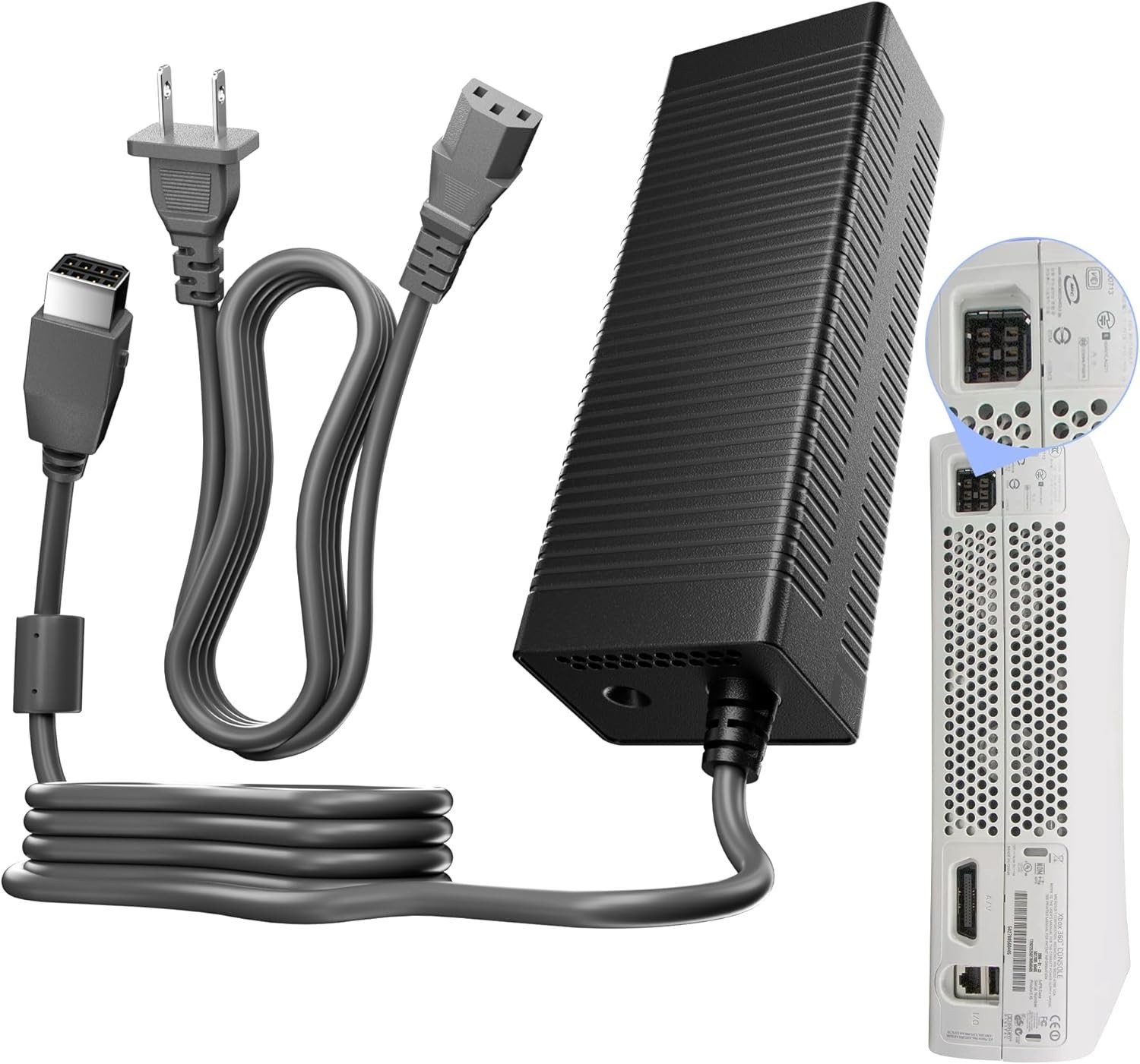 AC Adapter for Xbox 360 Console – 203W Power Supply with LED Indicator
