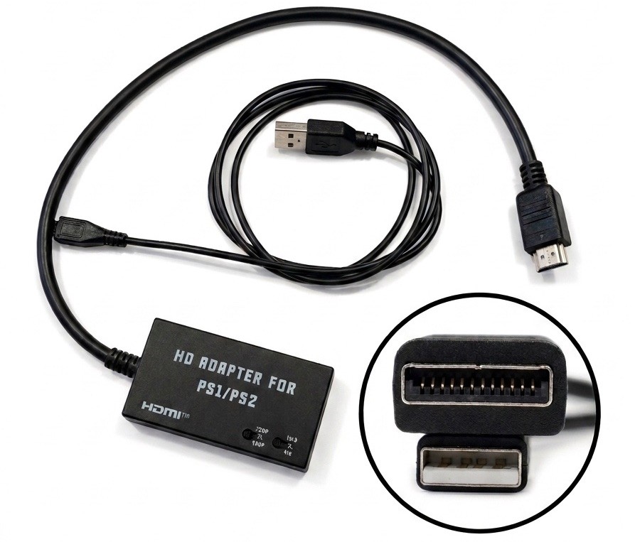 PS1/PS2 HDMI Adapter Converter Cable USB Powered Black