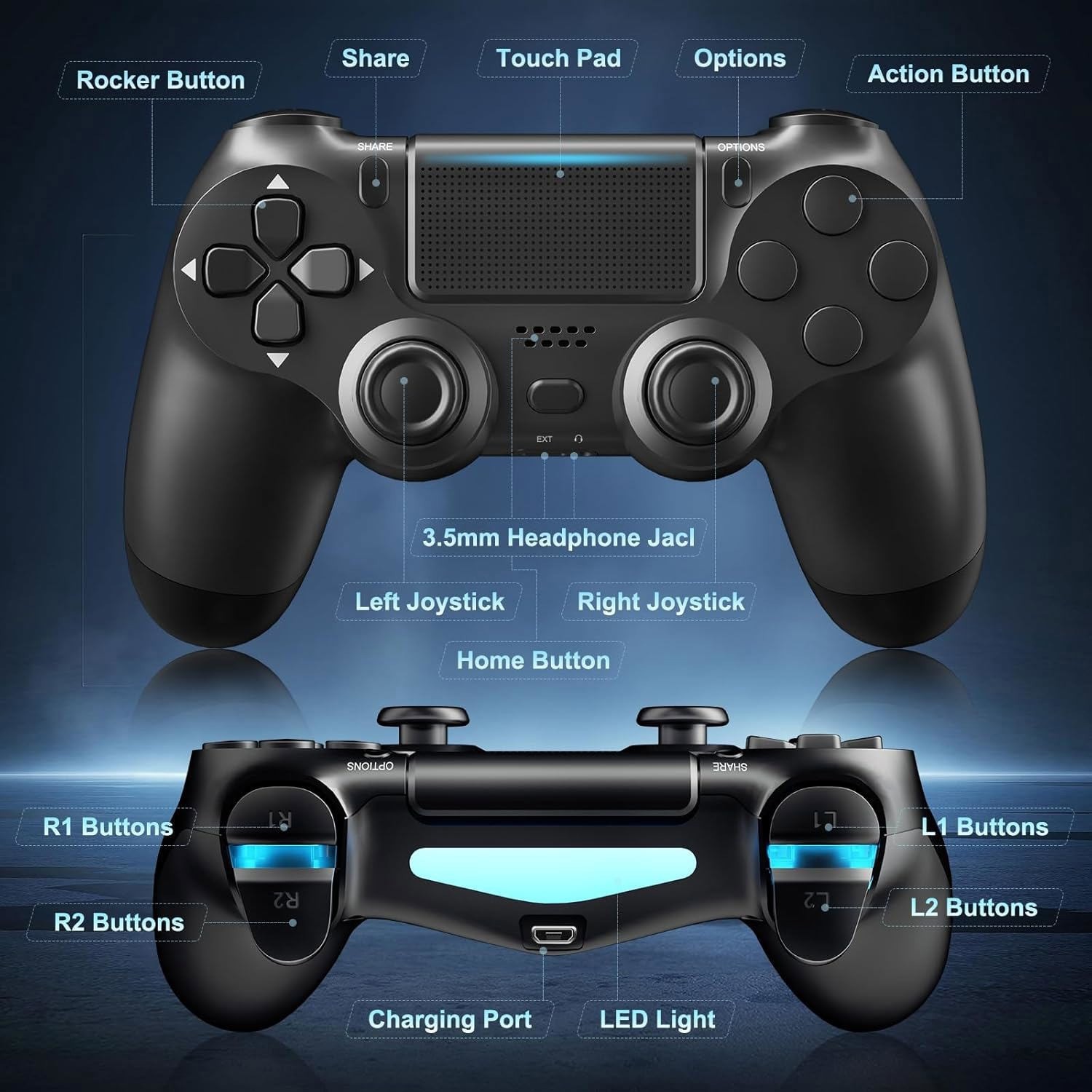 ⭐⭐⭐Wireless Controller For PS4th Slim/Pro Console Gamepad Dualshock 4 Jet Black