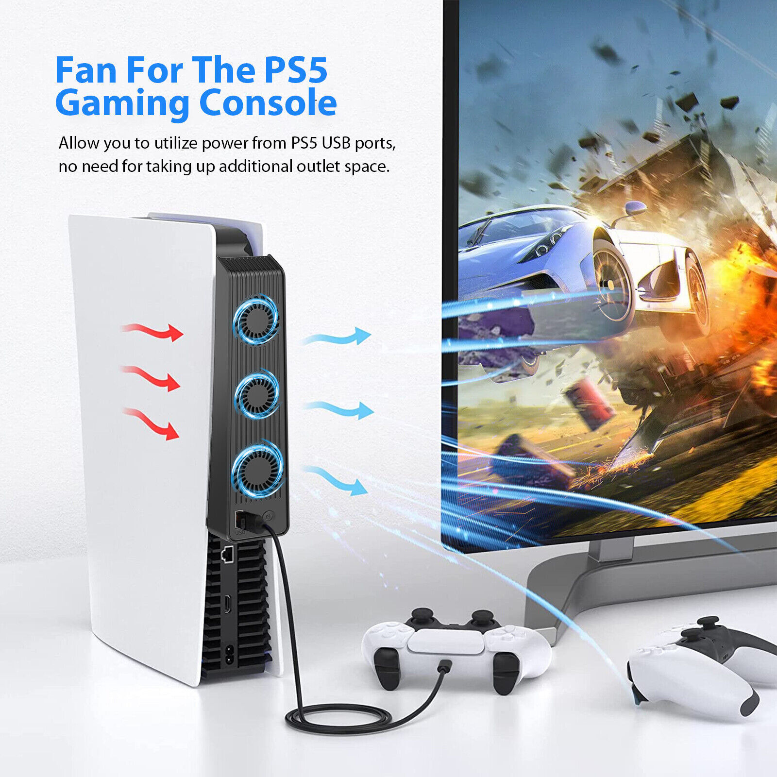 3 Blue LED Indicators On For PS5 PlayStation 5 Cooling Fan Stylish Touch