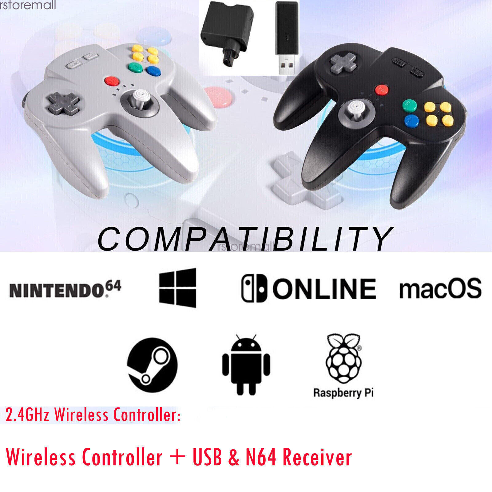 Wireless Controller for Nintendo 64 N64 Console /PC Windows Switch w/ Rumble Pak