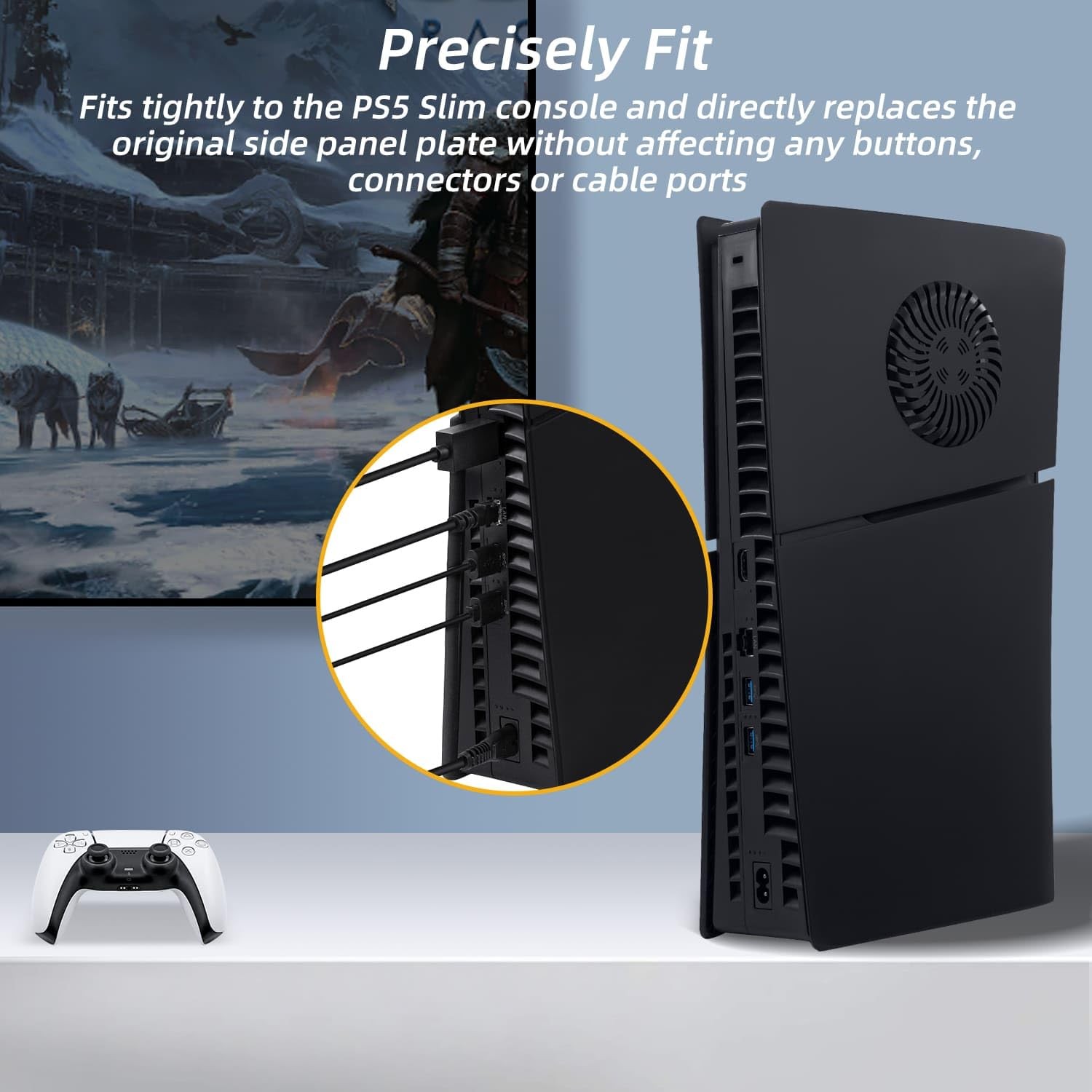 Mcbazel Face Plates for PS5 Slim Disc Edition Only, Anti-Scratch Black