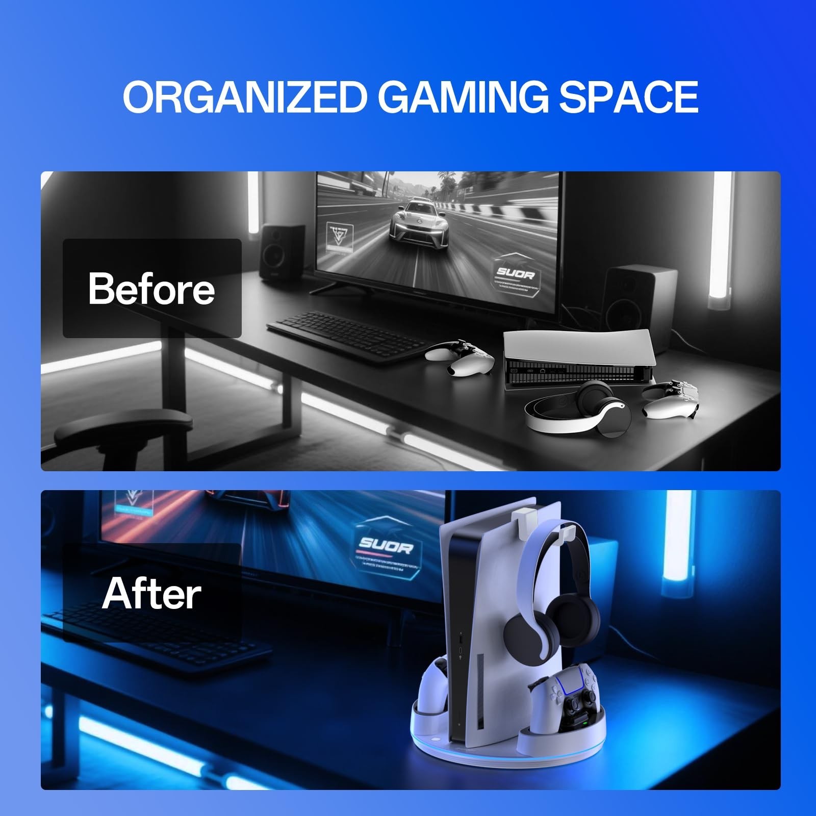 NEWDERY PS5 Charging Station for PlayStation 5/Slim/Pro Controller Charger Stand