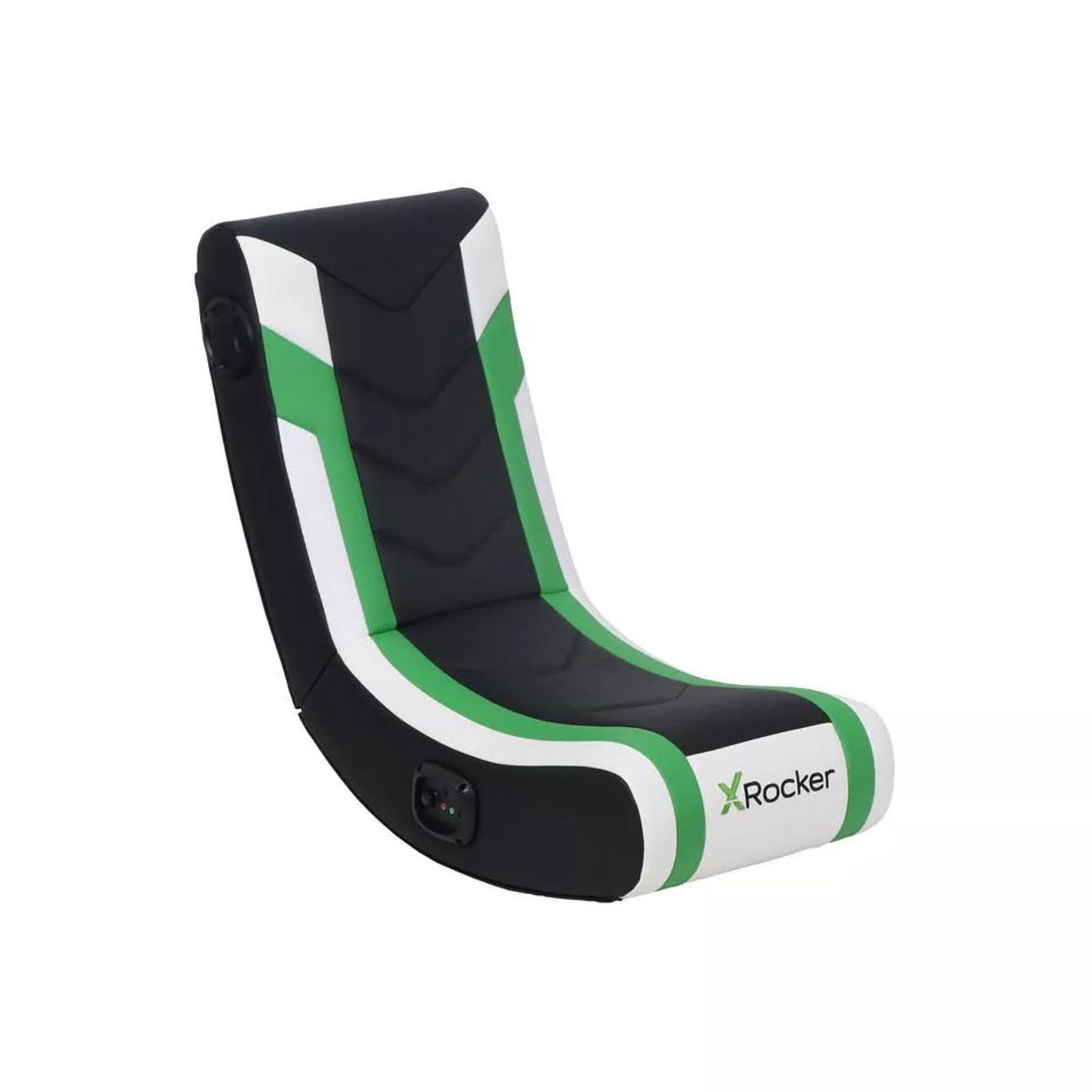 X Rocker Horizon RGB LED Audio Floor Rocker Gaming Chair Green Black White