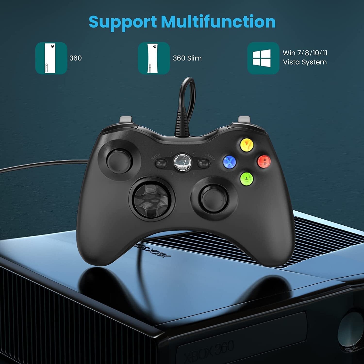 Wired Xbox 360 Gamepad Controller for Xbox 360/360 Slim/PC Windows 7 8 10 11 MAC